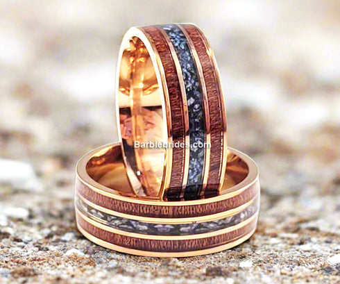 Men 8mm Tungsten Burnt Whiskey Barrel Meteorite Inspire Comfort-Fit Wedding Band